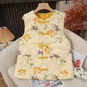 国风保暖上衣纯色加厚坎肩100%纯棉马夹减龄中式 盘扣款 女士马甲