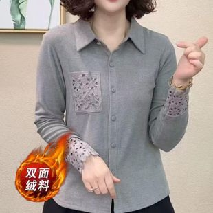 打底小衫 秋冬新款 女设计感百搭显瘦长袖 双面澳绒衬衫 保暖上衣 时尚