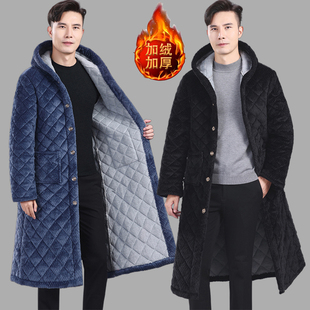 男士 新款 棉衣罩衣 棉服加绒保暖大褂棉袄冬季 三层加厚防寒宽松长款