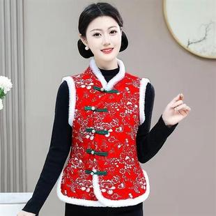 中国风花棉袄盘扣民族风女装 坎肩马夹冬东北大花马甲 加绒加厚唐装