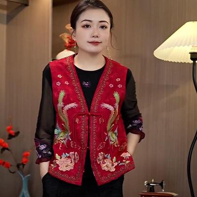 国风新款妈妈装新中式双面双穿马甲H时尚刺绣休闲减龄国风上衣女