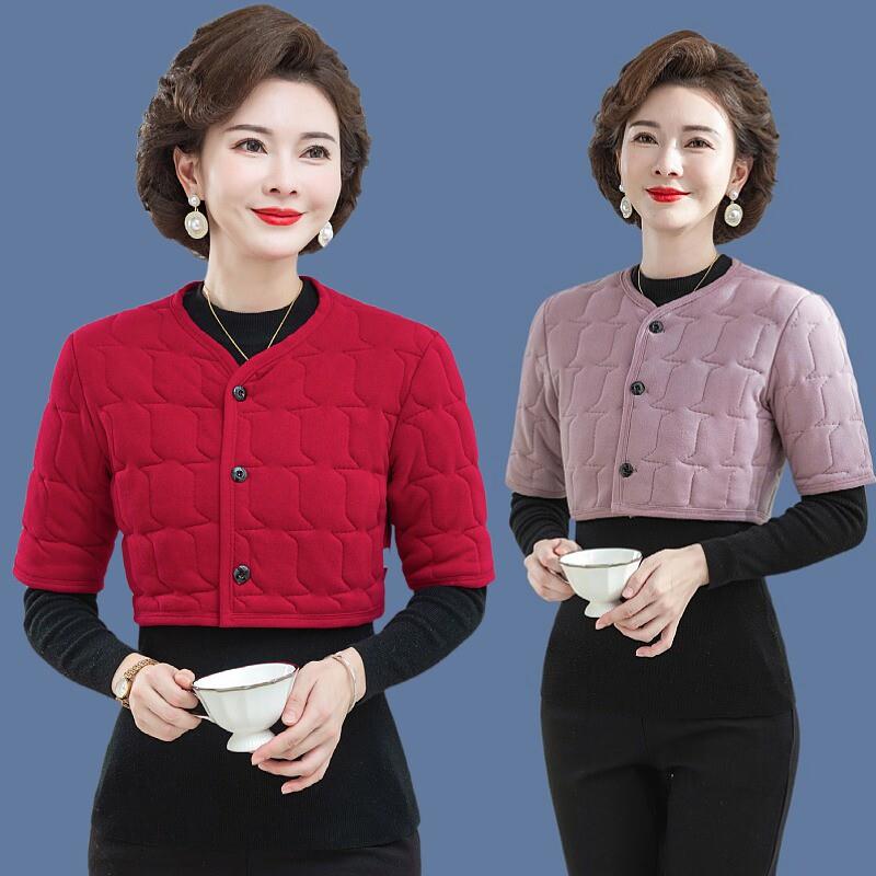 秋冬季睡觉保暖防寒护颈椎小坎肩中老年妈妈装夹棉背心棉护肩女