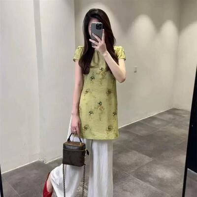 夏季高级感气质印花短袖衬衫新中式国风复古盘扣改良旗袍上衣女