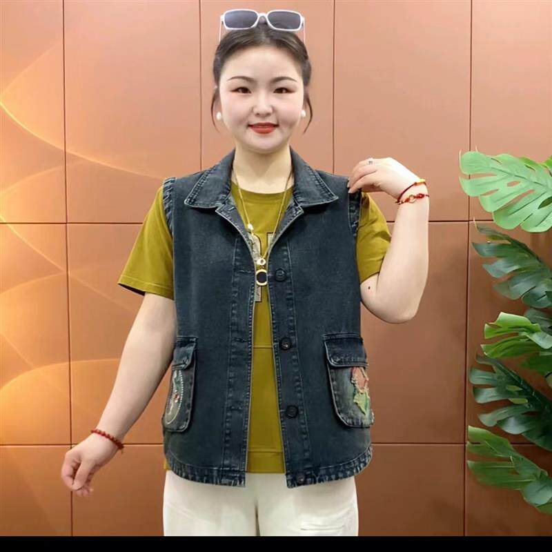 中年女士水洗牛仔马甲季外穿马甲休闲百搭宽松大码洋气复古无袖