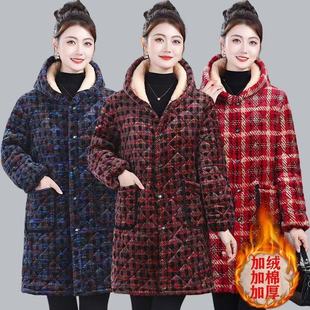 棉衣妈妈装 加绒罩衣中老年女大码 加厚棉服家居服棉袄 中长款 冬季