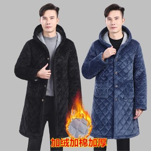 防污耐脏中长罩衣工作服家居干活穿棉服冬季 加绒加厚棉衣 保暖男士