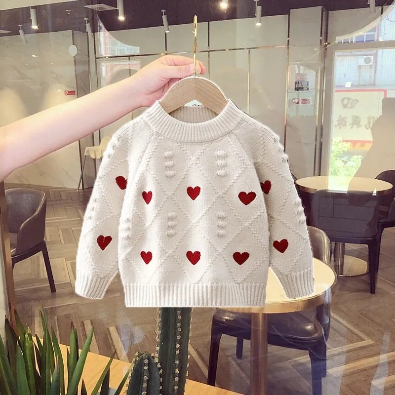 女童毛衣2025春秋新款加厚冬装洋气爱心针织毛衣爱心宝宝针织毛线
