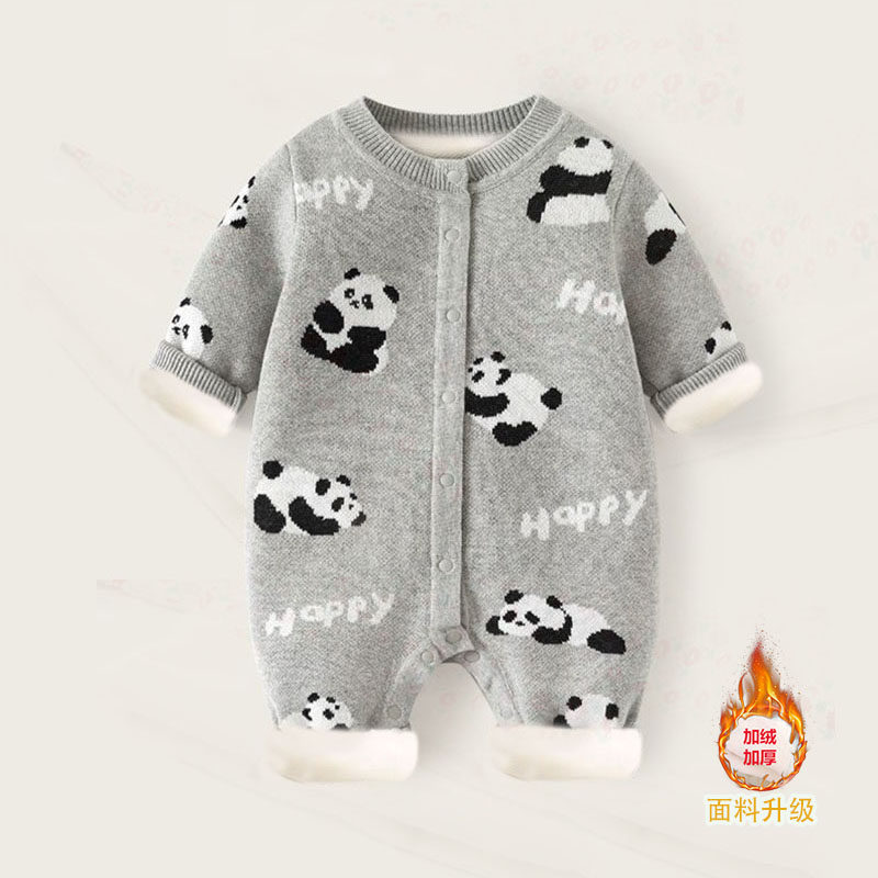 婴儿服针织连体衣秋冬款爬服新生儿线衣宝宝加厚毛衣衣服