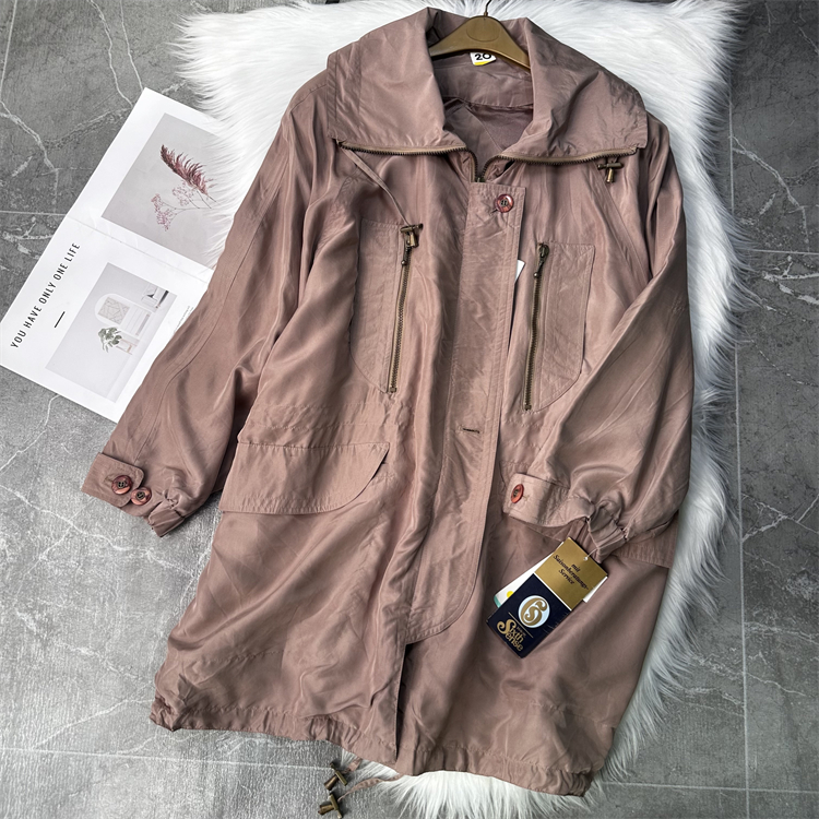 100%桑蚕丝原单大版风衣男女同款宽松风衣外套气质中长款新款外穿
