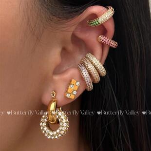 Butterfly Valley辣妹超闪欧美时髦复古简约满钻锆石耳骨夹耳环