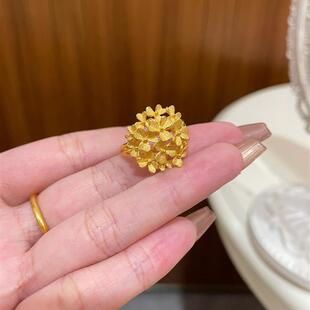 「指间生花」绣球花黄金色戒指女原创手作设计开口可调节指环礼物