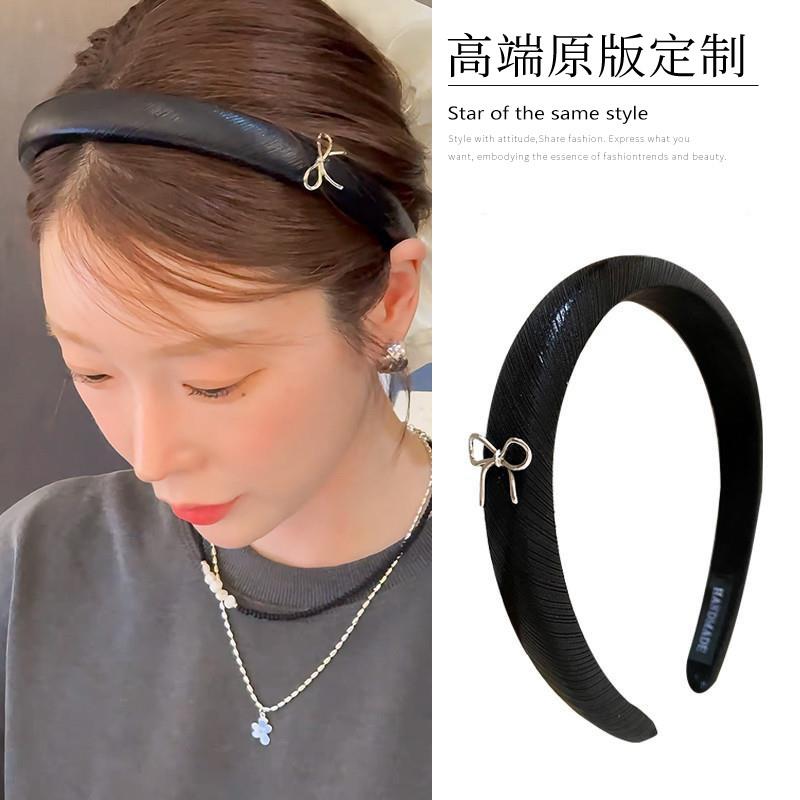东大门earlobe同款黑色亮面发箍韩版金属银蝴蝶结气质百搭头箍女