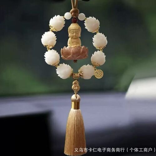 抖音爆款莲花小佛汽车挂件车载宝宝佛后视镜好运连连车内桃木挂饰