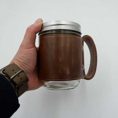 美国霍尔文horween cxl梅森杯Ball Mason Jar 皮套送透明款杯子