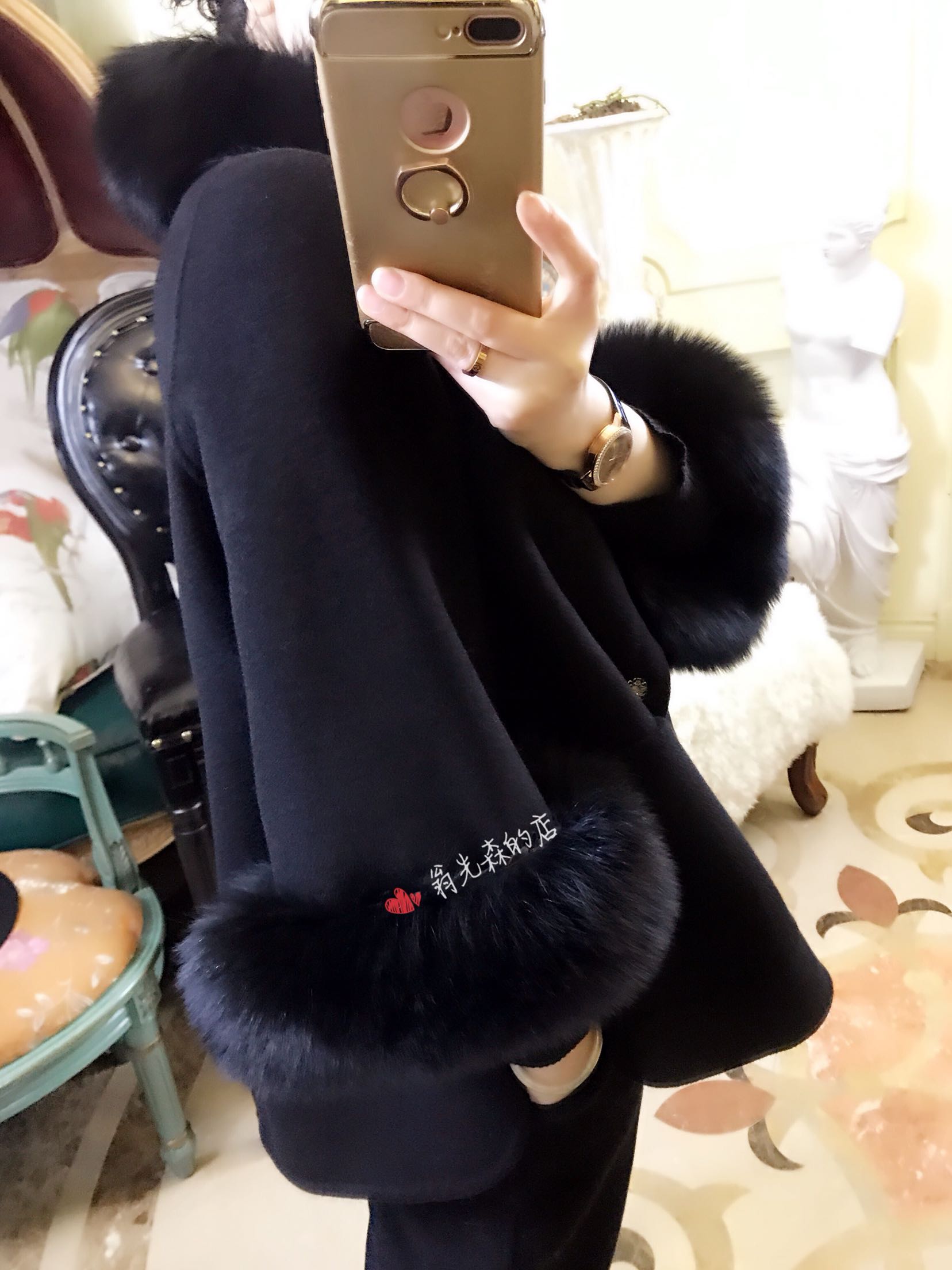 大家风范轻奢手工缝制双面尼斗篷