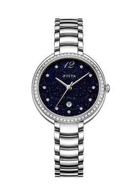 Fiyta/飞亚达时尚镶钻石英表日历防水女士钢带腕表星空手表865006