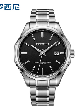 新款罗西尼男士休闲简约机械男表防水强夜光真皮日历钢腕表50143