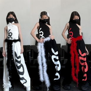 2025春夏新款女童无袖背心宽松卫裤套装少儿潮酷女团爵士舞演出服