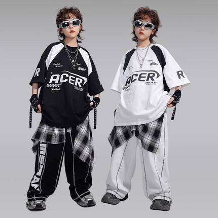 街舞儿童潮服男童嘻哈酷帅T恤hiphop架子鼓服女童爵士舞演出服装