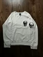 Independent Number (N)Ine Double Skull White Double Skull Embroidery Crew Neck Sweatshirt Pullover T-Shirt