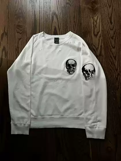 Independent Number (N)Ine Double Skull White Double Skull Embroidery Crew Neck Sweatshirt Pullover T-Shirt