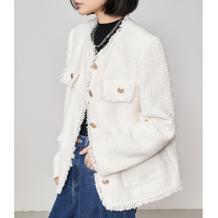 白色蝴蝶纱拉毛小香风外套女秋冬新款 精致粗花呢高级感外套