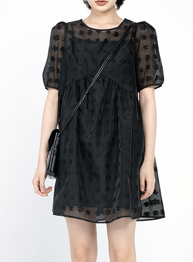 CYX STUDIO原创姐妹闺蜜款欧根纱提花连衣裙复古V领小衫