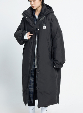 CYX 韩系休闲字母贴布连帽羽绒服长款过膝 保暖90白鸭绒外套女