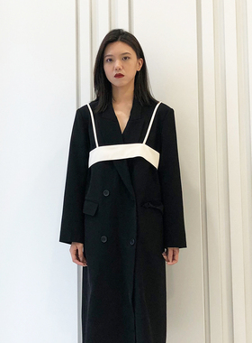 CYX STUDIO 气质英伦风西装领宽肩风衣外套女过膝长款宽松大衣