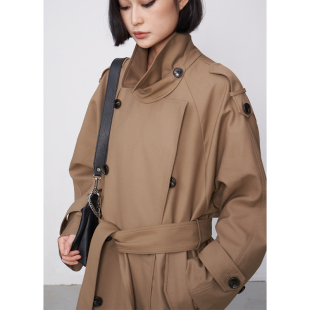 周淼ZHOUMIAO巴黎旧梦经典廓形大翻领双排扣中长款气质风衣外套女