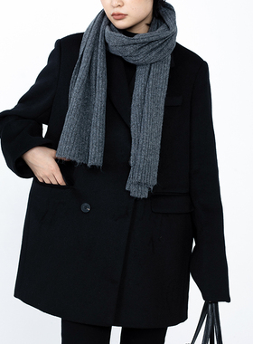 CYX 秋冬韩版宽肩毛呢西装夹棉外套 纯色通勤中长款呢子上衣女