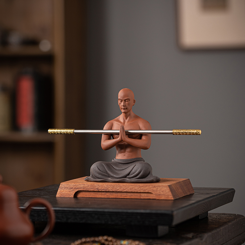 禅意紫砂人物茶宠摆件