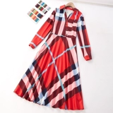 Chị anh câu chuyện 2018 mùa thu kẻ sọc mới eo dress dài tay áo váy nữ 5127 chân váy xếp ly ngắn