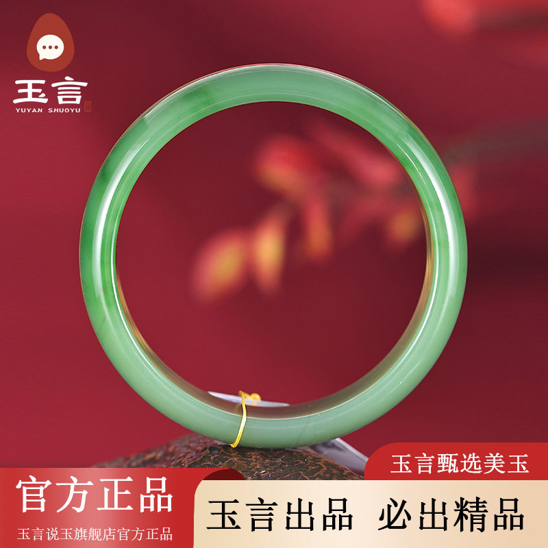 玉言说玉新疆和田玉山料碧玉手镯圆镯带证书天然玉石女款福镯