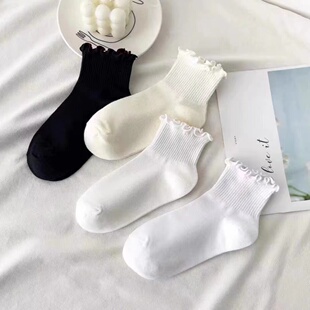薄款 木耳花边白色袜子女春夏短袜ins潮可爱日系jk夏季 棉袜短筒袜