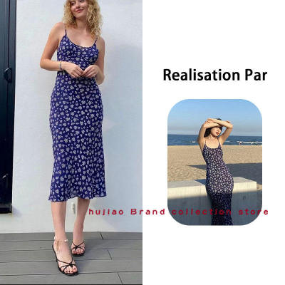 煳椒现货  RealisationPar 复古蓝白印花修身吊带中长连衣裙