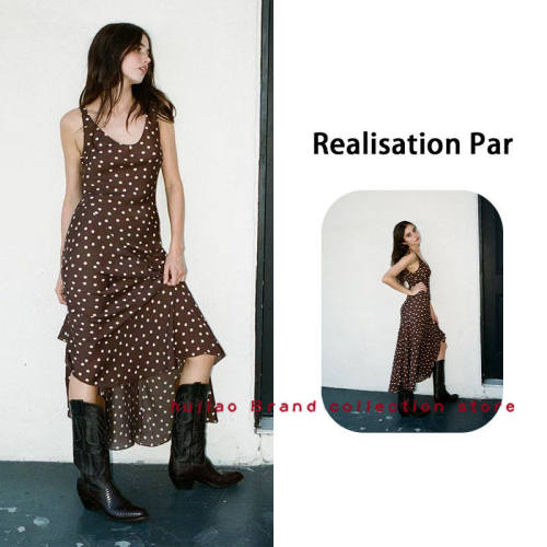 煳椒 Realisationpar 欧阳娜娜同款V领真丝斜裁波点连衣裙
