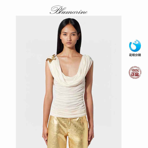 Blumarine 24春夏新款荡领露肩蝴蝶装饰无袖上衣背心