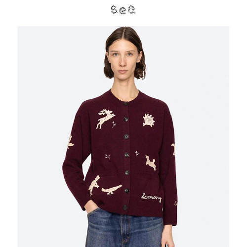Sea New York 美式风动物刺绣圆领长袖休闲针织衫
