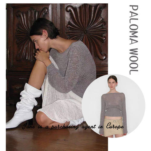国现 西班牙 PALOMA WOOL 大领口收腰银灰色长袖针织上衣