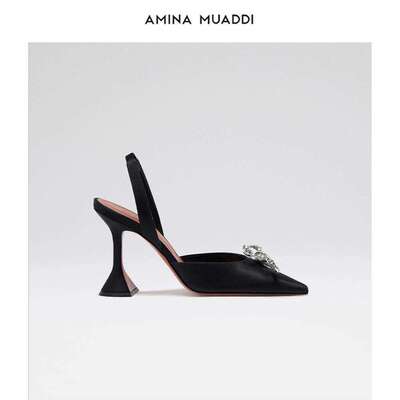 Amina Muaddi 尖头蝴蝶结裹脚露跟浅口高跟凉鞋