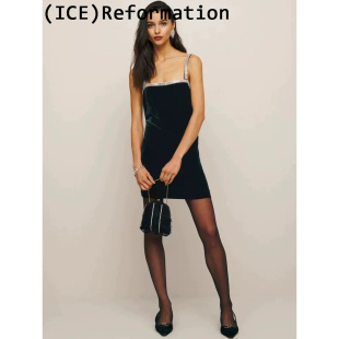Ice买手店正品美国Reformation连衣裙24新品丝绒钻饰礼服吊带裙