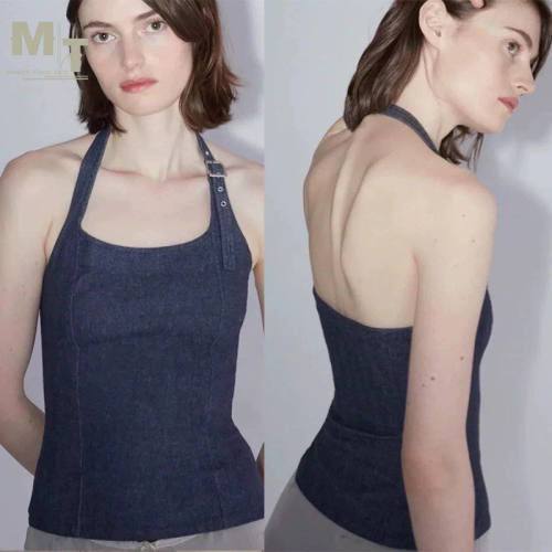 【MTS】 PALOMA WOOL 性感辣妹纯欲挂脖修身显瘦牛仔吊带背心上衣