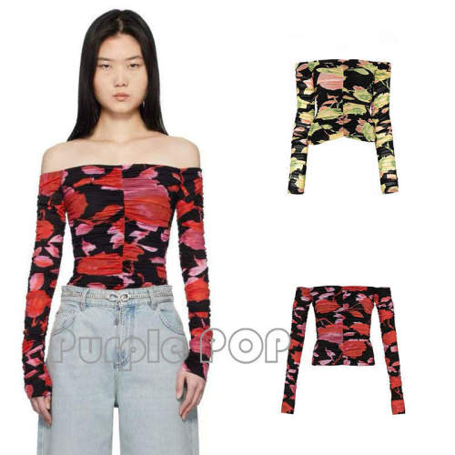 POP买手店 Blumarine 25SS新款一字肩一字领玫瑰印花打底衫