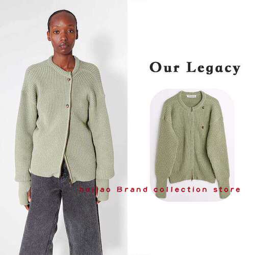 煳椒 Our Legacy 绿色不对称侧扣拉链两穿针织开衫女士外套