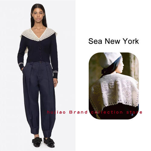 煳椒 Sea New York 秋季新款蕾丝花边海军领针织开衫上衣