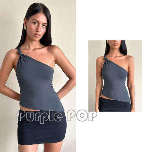 POP买手店Motelrocks 辣妹性感不对称单肩扭结修身背心上衣女