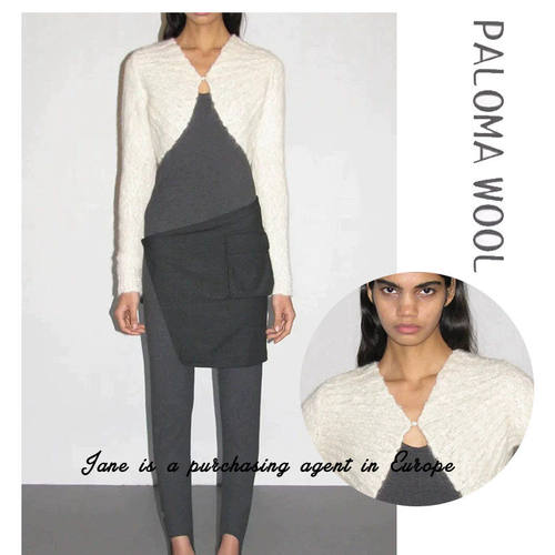 国现 PALOMA WOOL 25西班牙羊毛混纺一粒扣短款长袖坎肩针织开衫