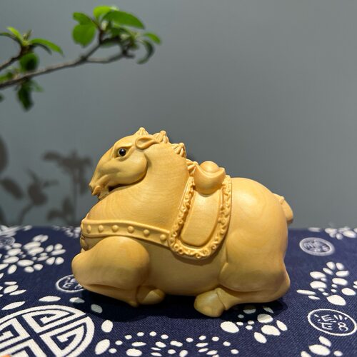 黄杨木雕盛世唐马手把件文玩把玩实木雕刻马上有钱动物生肖马摆件