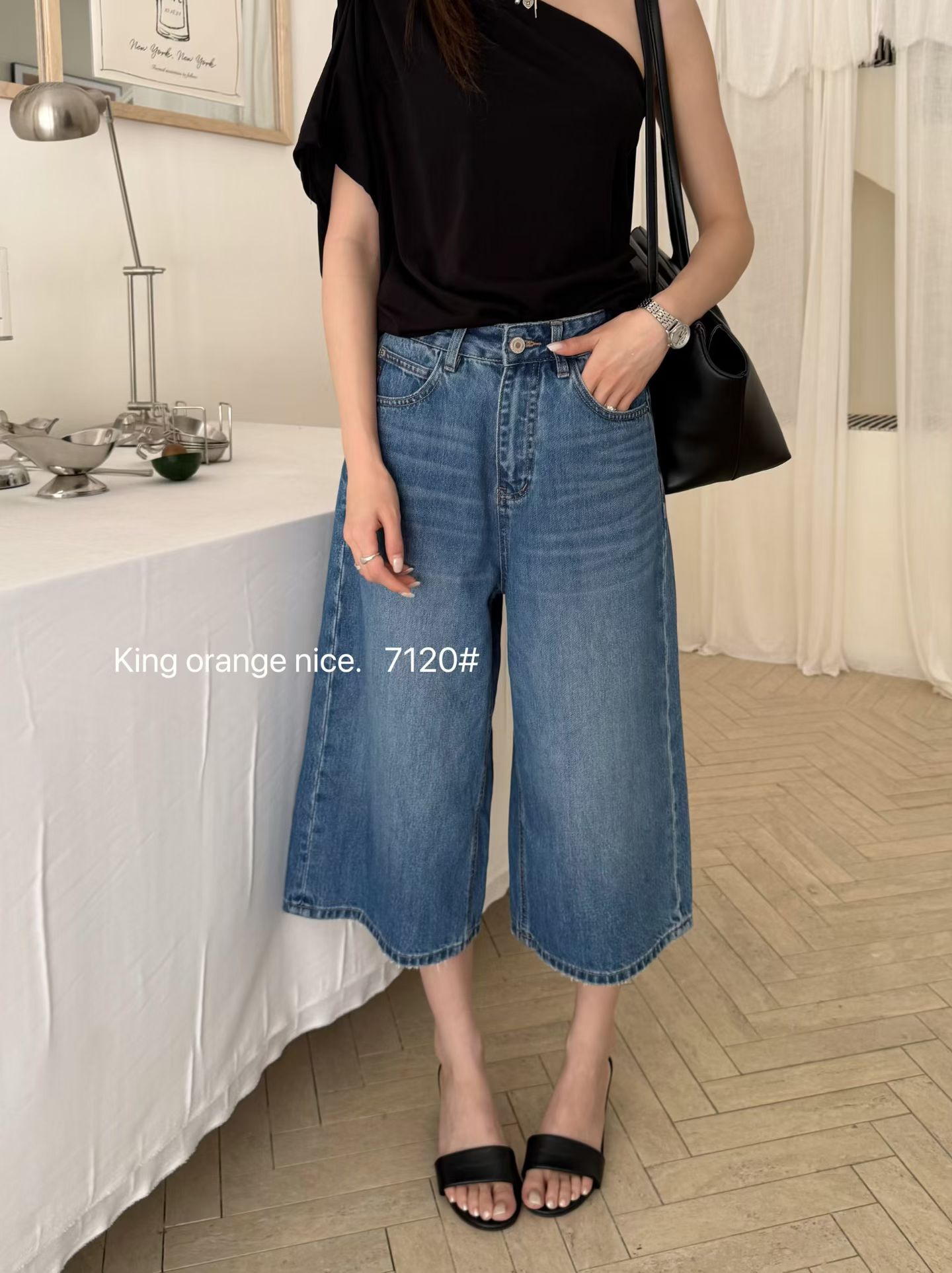 King复古高腰显瘦直筒7分牛仔裤女2026夏新款百搭阔腿裤